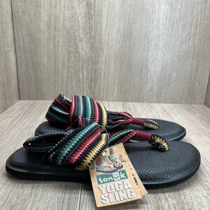 Sanuk Yoga Sling Thong Sandals Women 6 Stretch Slingback Tribal Print Multicolor